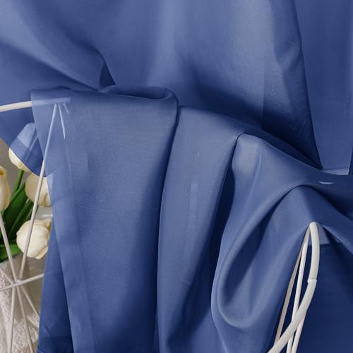 Image of OVZME Royal Blue Sheer Curtains 63 Inches Long 2 Panels - Soft Light Filtering Window Sheer Panels for Living Room /Bedroom, Top Dual Rod Pocket, 1 Pair, Each 42Wx63L Inches
