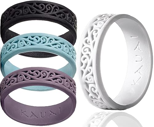 KAUAI Elegance Silicone Rings for Women – Soft and Pretty. Comfortable, Breathable, Stackable Rings. Lightweight Rubber Womens Engagement Ring & Wedding Band. Women’s thin Unisex Bands