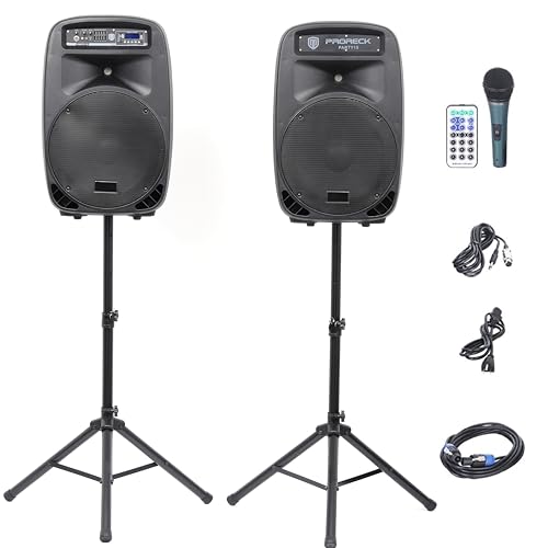 Melltimbro Portable 15-Inch 2000 Watt 2-Way Powered PA Speaker System Combo Set with Bluetooth/USB/SD Card Reader/FM Radio/Remote Control/LED Light