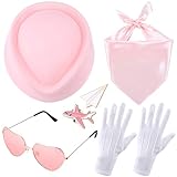 Fourluoo 7 Pcs Women Flight Attendant Costume Accessories Stewardess Outfits Flight Attendant Hat Scarf Gloves Pins(Pink)
