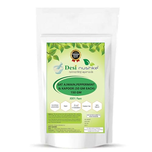 Desi Nushke Sat ajwain,Peppermint & Bhimseni kapoor (50 gm Each) | Thymol, Menthol & Camphor Crystal |Total weight 150 gm/ 5.29 Oz.