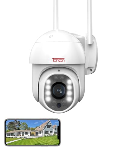 Tonton Outdoor 1080P Caméra de IP dôme PTZ WiFi, caméra IP WiFi inclinable à 350°/100°, vision nocturne couleur 30m(100 pieds), suivi automatique des...