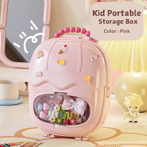 Image of KiZY Girl Kid Hair Accessories Storage Box | Hair Ties-Clips, Bow-Ribbon-Headband, Jewelry Organizer | Portable Case | Available in Multiple Design-Color. (Pack of - 2, Pink Trolly)