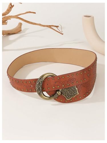 Verdusa Women's Retro Vintage Floral Studded Waist Belts Metal Buckle Western Cowgirl Waistband3