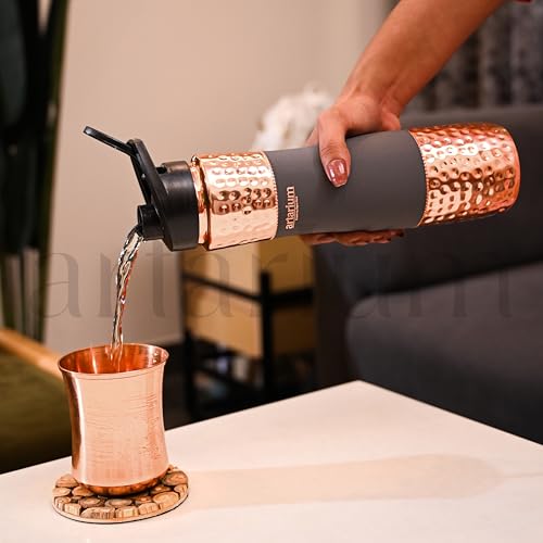 Image of Artarium Sipper Bottle 100% Pure Copper Water Bottle Leak Proof Protection Durable & Rust Proof Copper Bottle With Added Health Benefits (Sipper Water Bottle Gray 1 Litre)