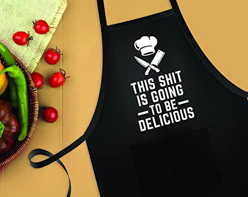 Funny Aprons For Men, Women | Gifts For Husband, Wife, Mom | Funny Gift For Birthday, Fathers Day Gift For Dad , Christmas Gift | Chef Apron For Grilling, Cooking, Bbq | Black Apron With Pockets Men #TOP4