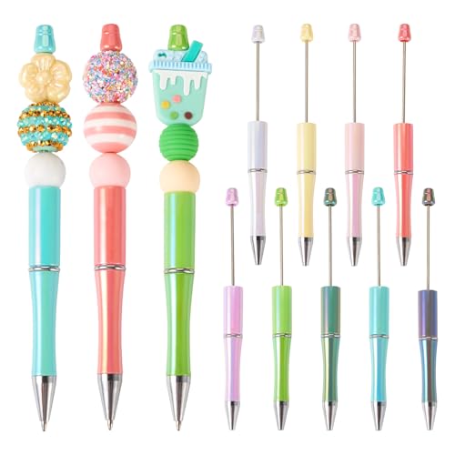 Beadthoven - 9 bolígrafos holográficos con cuentas de plástico, con cuentas de plástico, eje UV, tinta negra, bolígrafos iridiscentes, suministros para manualidades, escuela, oficina, estudiantes,