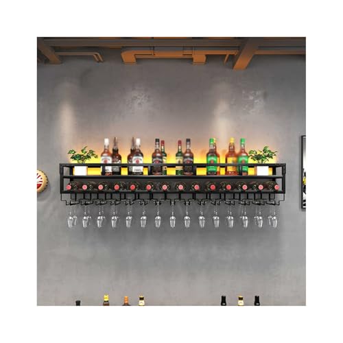 Estante de pared para licores con luz de metal negro y doble capa de 100 cm 2