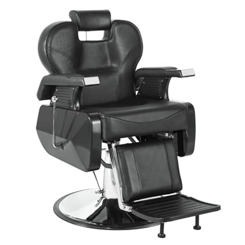 VogueNest Heavy Duty Reclining Barber Chair - Hydraulic Salon Chair for Hair Stylist, Facials, Lash & Tattoo - 170° Recline with Leg Rest, Stainless Steel Base - Styling Chair for Spa (Black)