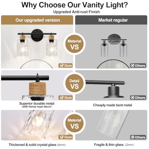Image of MOKATNG Bathroom Light Fixtures, 2-Light Coastal Vanity Lights with Crystal Glass Shade, Brown and Gold Bathroom Wall Lamp for Mirror Kitchen Hallway Cabinet