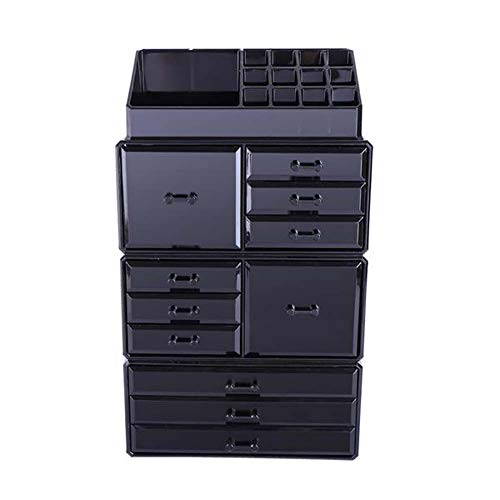 Makeup Organizer Set 4 Pcs Plastic Cosmetic Jewelry Display Storage Rack 9 Small Drawer with 2 Large Drawer (black)