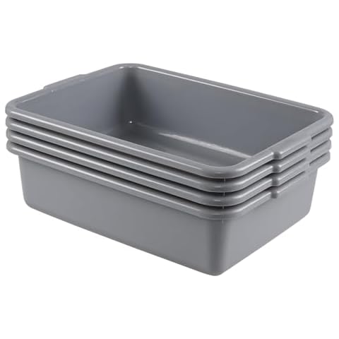 Ortodayes 13 Liter Commercial Bus Tubs, Plastic Grey Bus Box Trays Set of 4 Cover