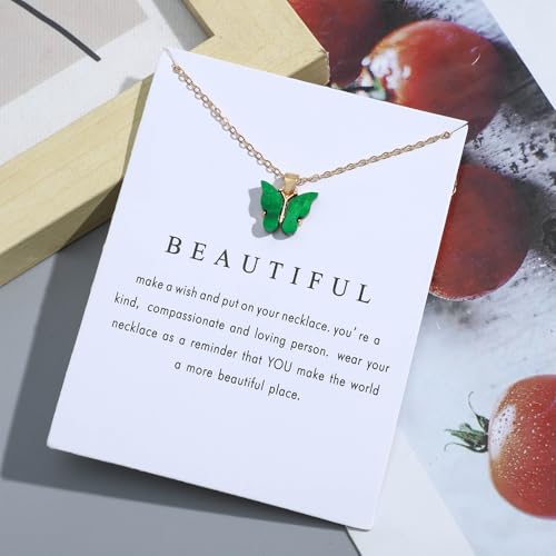 NEWITIN 10 Pieces Colorful Butterfly Pendant Necklace Set for Women Costume Jewelry Gold Plated Adjustable Necklaces Bohemian Dainty Acrylic Butterfly Chain Necklace Set for Women4