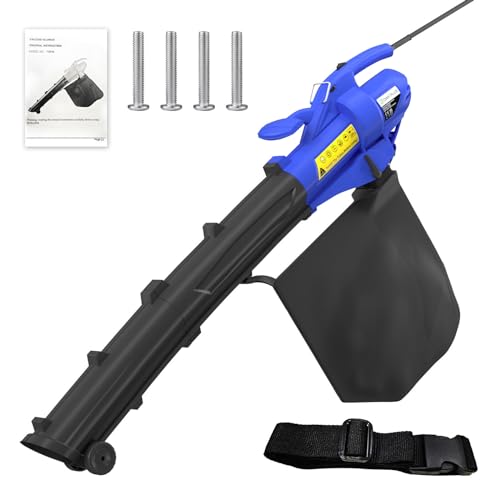 Leaf Blower Vacuum Shredder 3 in 1, 3500W Garden Blower and Vacuum Electric with Wheels, 35L Collection Bag, Carry Strap, Lightweight Design 10:1 Shredding Ratio, 10m Cable