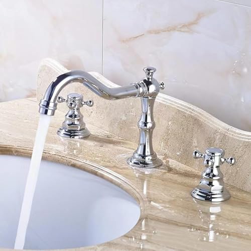Grifo para lavabo de baño de tres agujeros con doble mango cruzado, ideal para la instalación de lavabo de tocador