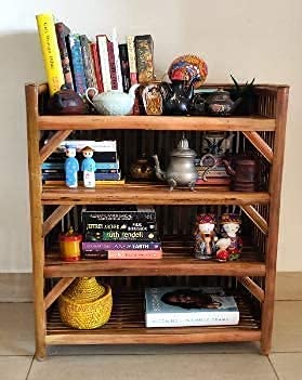Avika Wooden 4 Tier Shelves Rack || Shoes & Slippers Rack | Books & Newspapers Shelves | Gardening Planter Stand | Closet Organizer | Office File Cabinet | Bathroom Hallway Balcony & Gallery.