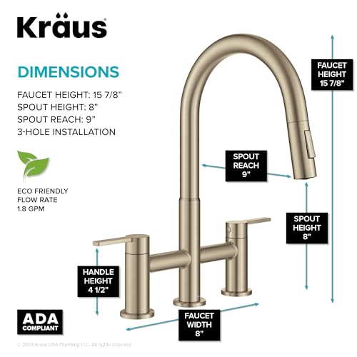 Image of KRAUS Oletto Bridge Kitchen Faucet with Pull-Down Sprayhead in Spot-Free Antique Champagne Bronze, KPF-3122SFACB