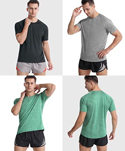 Men's Quick Dry Fit Athletic Short Sleeve Workout Gym Running T-Shirts Active Tee For Men Activewear Sport Fitness Tops Moisture Wicking Sleeveless Shirts Crewneck Neck Black/Light Gray/Green 3Xl #TOP1