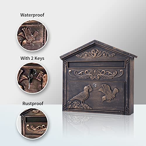 Yoocabinet Mailbox Wall Mount,Large Capacity Locking Mailbox For Outside, Rust-Proof Aluminum Hanging Secured Postbox, Security Key Drop Box,15.35 "X 16.54 "X3.74 Retro,Me005 #TOP3