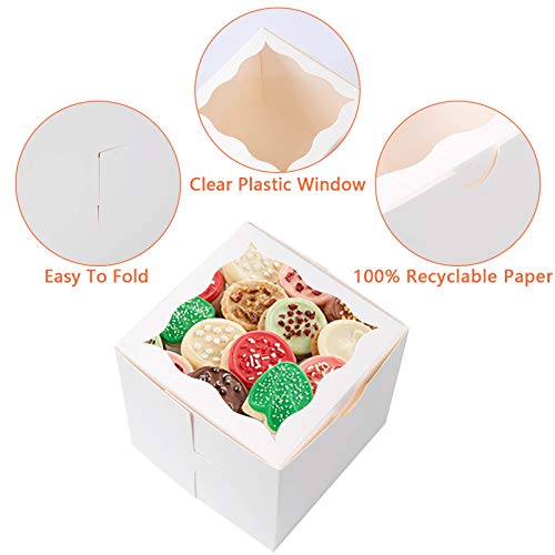 50 PCS Bakery Boxes with Window Cookie Boxes for Gift Giving 4x4x4 inches(White) - Thumbnail 3