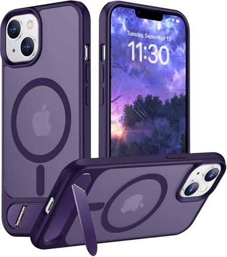 Image of Magnetic Compatible with iPhone 14 Case /iPhone 13 Case,[Built-in Invisible Kickstand][Compatible with MagSafe][Military Grade Shockproof] Slim Translucent Matte Phone Case for iPhone 14 /13 6.1 inch