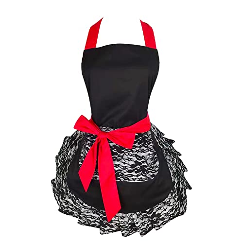 Floosum Black Lace Flirty Apron with Pocket, Fun...