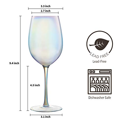 Handblown Universal Wine Glasses, 17 Ounce Lead·free Crystal Long Stemmed Glassware All-Purpose Wine Glass For Red Or White Wine Tasting, Birthday, Anniversary Or Wedding Gifts – Set Of 4, Iridescent #TOP2