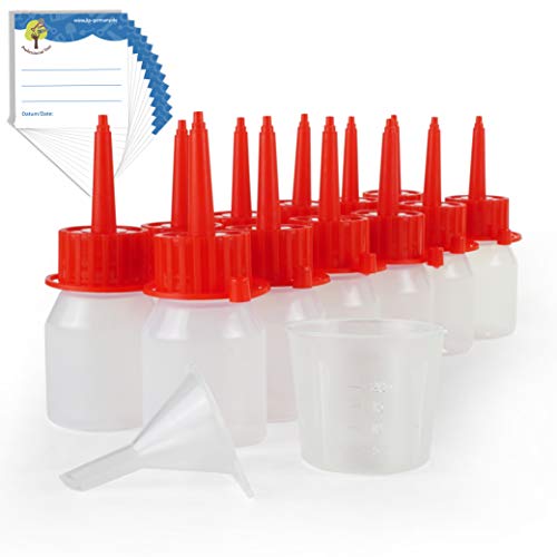 ProfessionalTree® 12 x 30 ml Botellas para Líquido con Sistema De Goteo y con Embudo De Nedición - 12 Etiquetas - para Conservar líquidos - Seguro para Niños (30 ml)