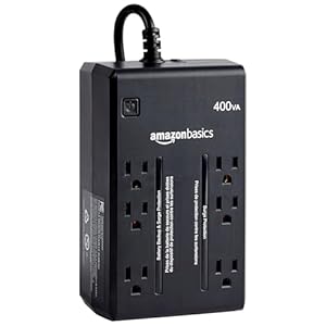 Amazon Basics UPS Battery Backup & Surge Protector 400VA/255W, 6 Outlets, Standby Uninterruptible Power Supply, for Power Outage Protection, Compact, Black