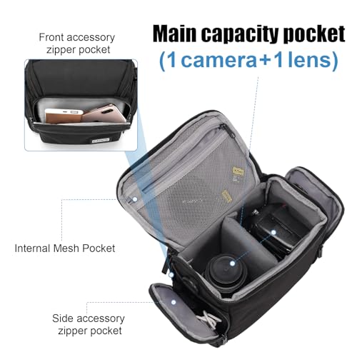 CADeN Compact Camera Shoulder Crossbody Bag Case Compatible for Nikon, Canon, Sony SLR/DSLR Mirrorless Cameras and Lenses Waterproof(1.0 S, Black) by CADeN - Image 5