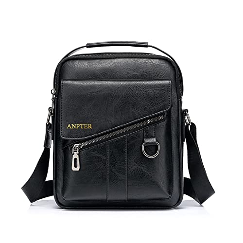 ANPTER Umhängetasche Herren Schultertaschen Herrentasche Ledertasche Shoulder Bag Seitentasche Crossbody Vintage Umhängetaschen Handytasche Messenger Bag Umhängen Geldbörsen(Schwarz Schultertaschen)