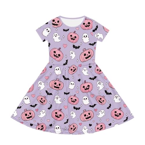 Girls Short Sleeve Dresses Casual Twirly Skater Dress with Pockets for 3-14 Years Old2