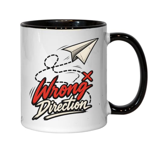 Paper Airplane Wrong Direction - Taza de cerámica para té, café, color negro Paper Airplane Wrong Direction - Taza de cerámica para té, café, color negro