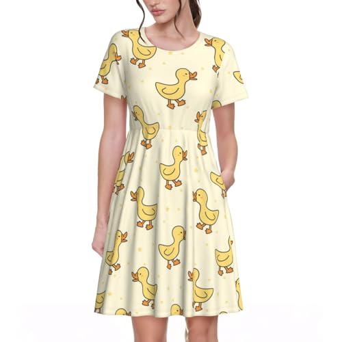 Robe d'été motif canard mignon pour femmes au style décontracté chic