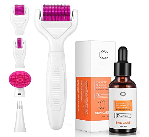 Pantrasamia Derma Roller, Dermaroller Corpo, Dermaroller Viso,6 in 1 Derma Roller Kit, & Acido Ialuronico Siero,Anti...