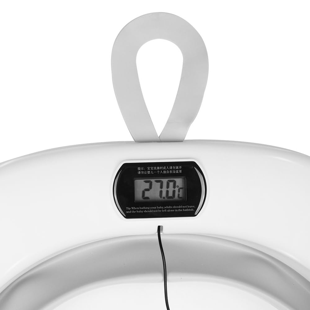Faltbare Babybadewanne mit Digitalthermometer, Geeignet für Neugeborene und Kleinkinder, Platzsparend, 80 x 50 x 23 cm, Grau