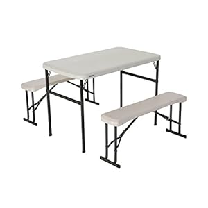 LIFETIME 80373 Portable Folding Camping RV Picnic Table and Bench Set, Almond