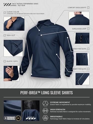 TACVASEN Men's Golf Polo Shirt Quick Dry Long Sleeve Top Military Army Tactical T Shirt Outdoor Hiking Walking Shirt Work Polo Navy Blue - Image 4