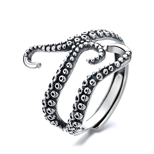 Bague réglable en argent 925 au style poulpe vintage pour homme