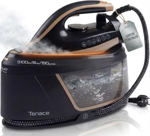 Centro de Planchado Plancha de Vapor para Ropa 3100W 8 Bares Vapor Vertical 150 G/Min Deposito 2L Suela Ceramica Antiadherente Autolimpieza Modo Eco Autoapagado Antical Cord 360 Seleccion Temperatura