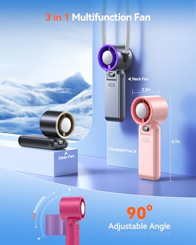 Image of Portable Handheld Fan with Ice Cooler, 199 Speed Personal Fan,5500mAh Rechargeable,20H Cooling Time,20000 RPM Powerful Motor, Summer Essential for Travel /Outdoor /Office, Hot Pink