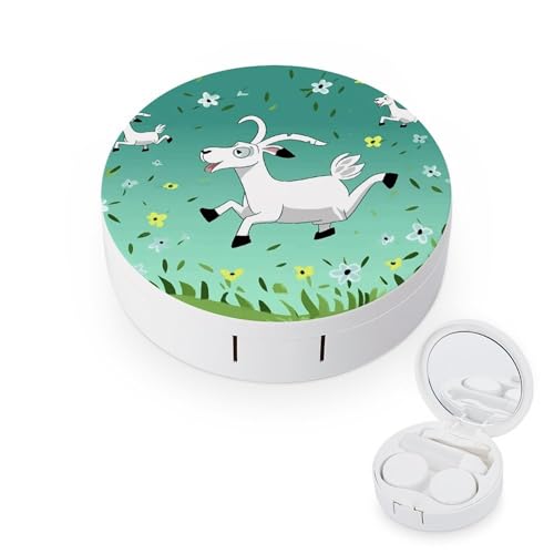 RLDOBOFE Goat Frolic Contact Lens Case with Mirror Leak-proof Travel Contact Case Cute Colored Contact Lens Box Holder Container Outdoor Portable Mini Contact Lens Soak Storage Kit