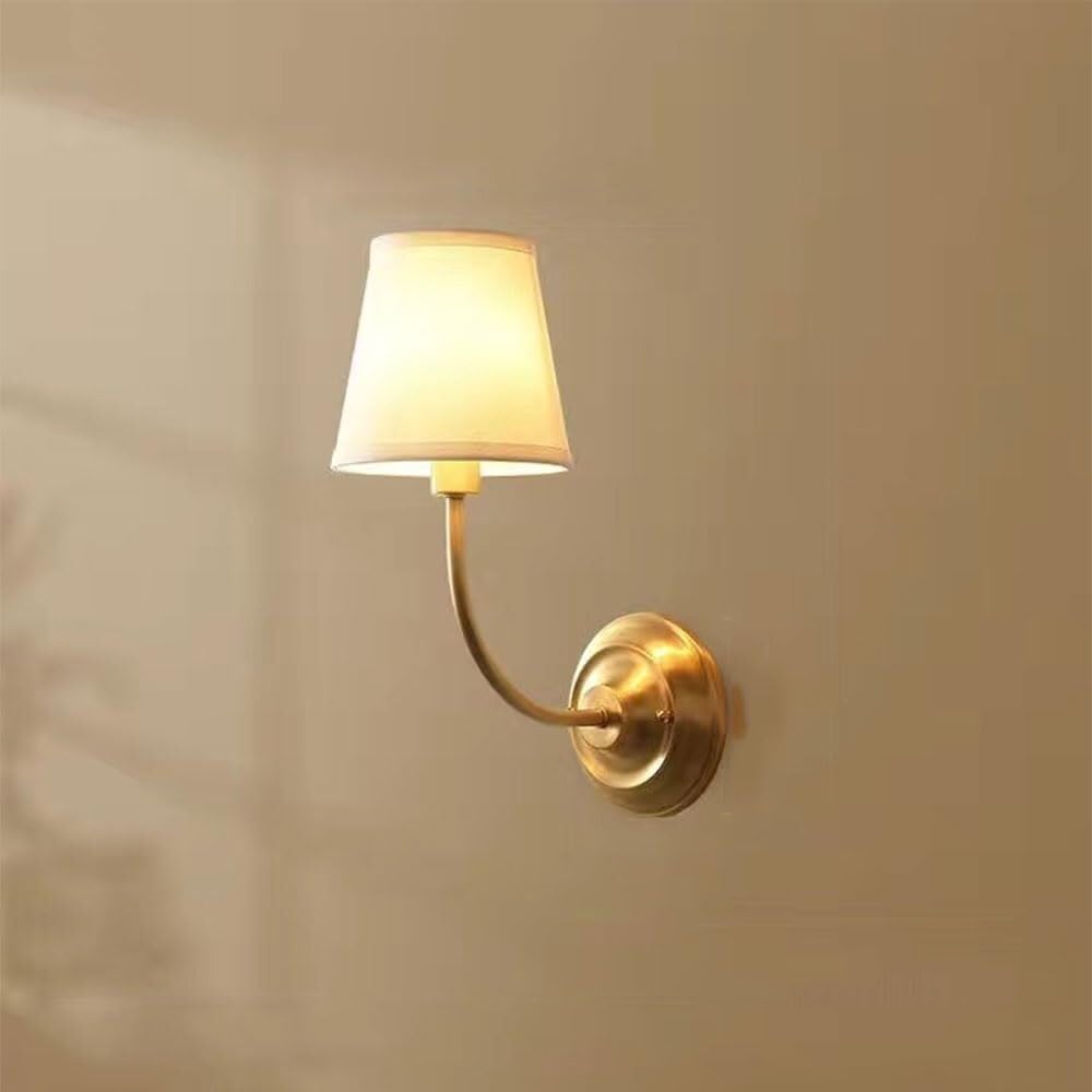 Granestner Minimalist Fabric Wall Sconce - Elegant Copper Wall Light for Bedroom, Corridor, Cafe, and Bar(Dark Color)