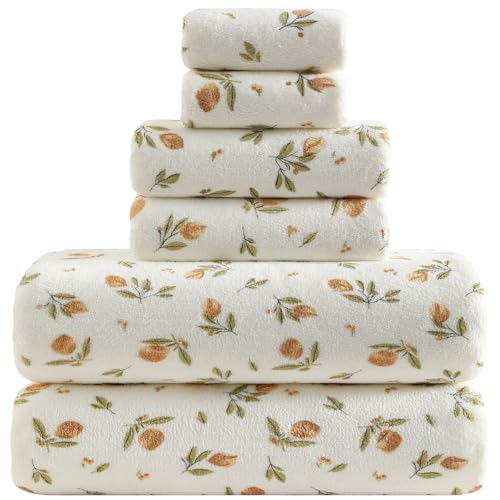 YTYC 29x59 Inch Bath Towels Set of 6 Large Super Soft Absorbent Lint Free Microfiber Shower Towels for Bathroom 80% Polyester (Printing 6 Piece)