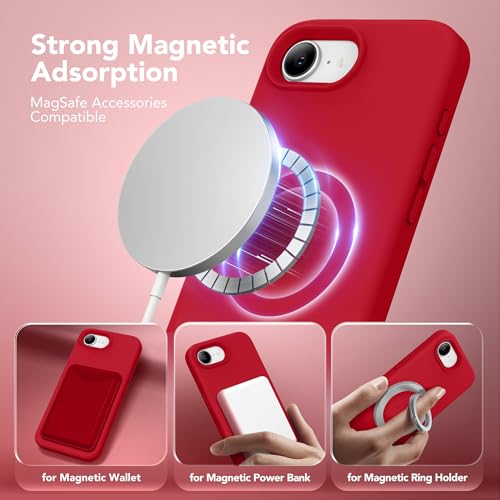 Image of Magnetic for iPhone 17e /iPhone 16e Case, Compatible with MagSafe, [Soft Anti-Scratch Microfiber Lining] Slim Silicone Shockproof Protective Phone Case for iPhone 17e /16e 6.1 inch, Deep Red