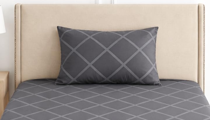 Image of DECOR2ADMIRE 300 TC Premium Glace Cotton Solid Lines Pastel Shades Bedsheet for Single Bed with 1 Pillow Cover for Home (Solid-Lines Grey, Single 60 inch x 90 inch)