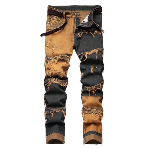 Mens Jeans Slim Fit Stretchy Grunge Faded Dark Wash Frayed Skinny Ripped Jeans