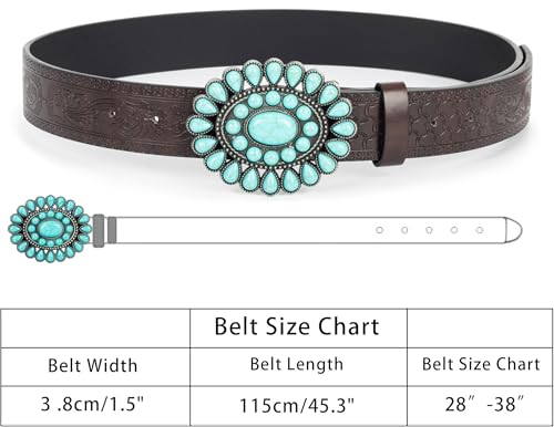 Image of Western-Leather-Belts-Women Vintage Waist-Belts with Hollow Out Flower
