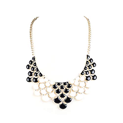 Statement Collar Necklace Geometric Openwork Necklace Vintage Hollow Bib Costume Necklace Classic Fan-Shaped Connected Fashion Pretty Cute Necklace Jewelry for Women Girls Wife Gifts-White