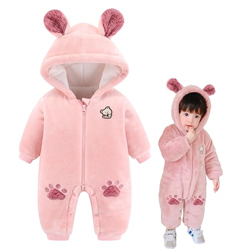 Image of XIFAMNIY Newborn Fleece Footie Jumpsuit Hooded Warm Thicken Winter Outwear Snowsuit for Baby Girls and Boys